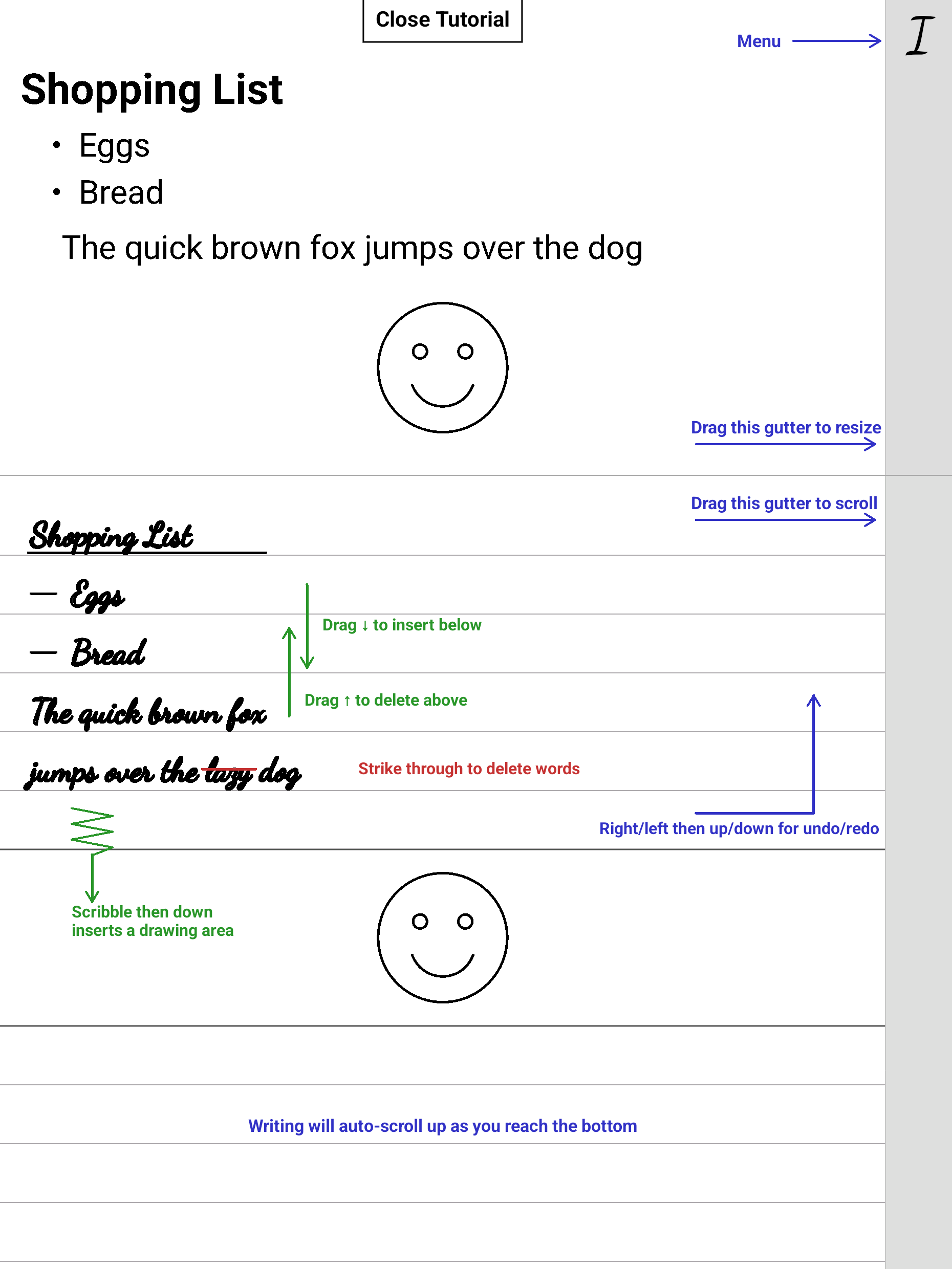 InkUp app showing handwritten text with recognized text above